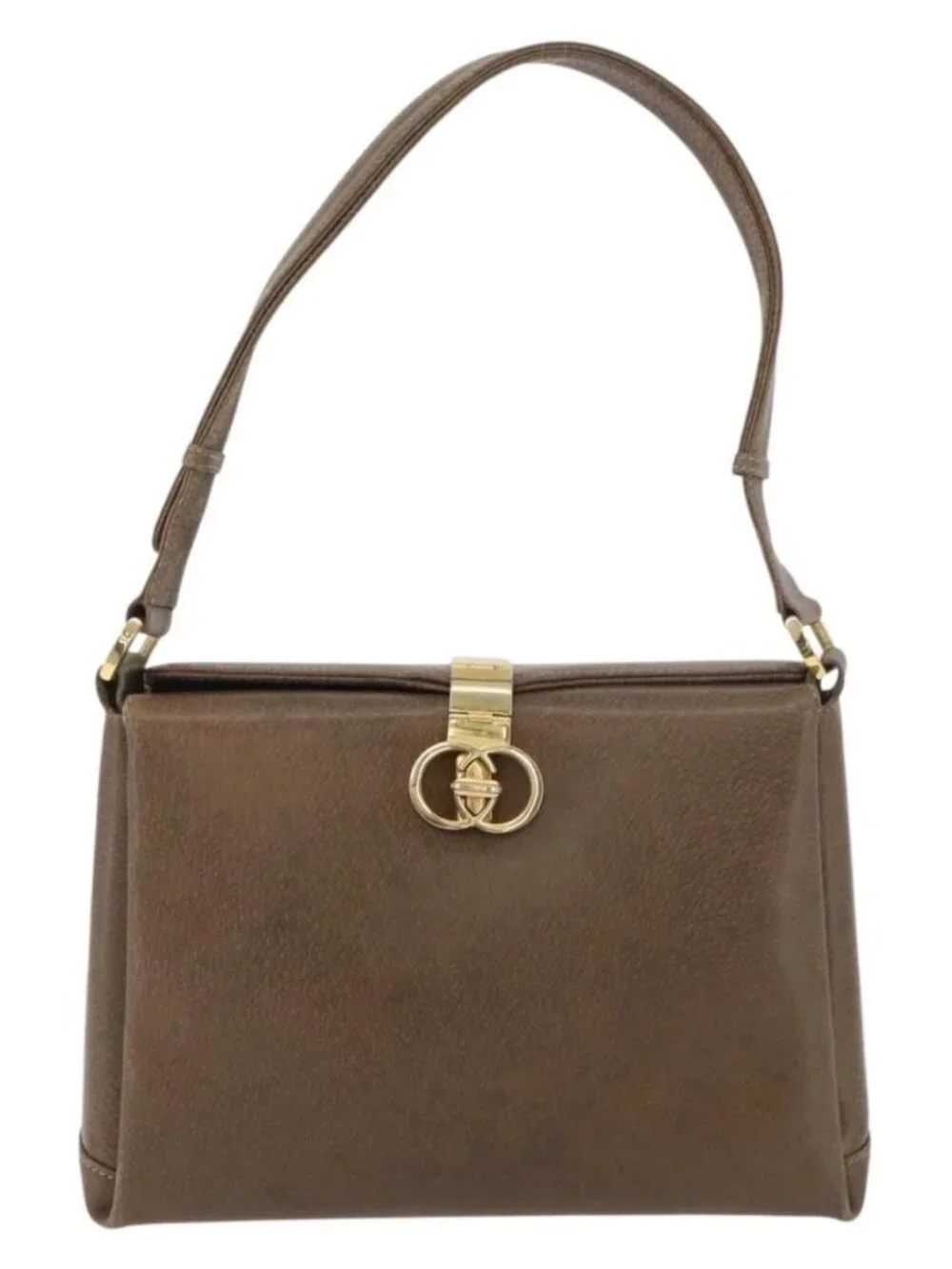 GUCCI Shoulder Bag Leather Brown Gold Auth